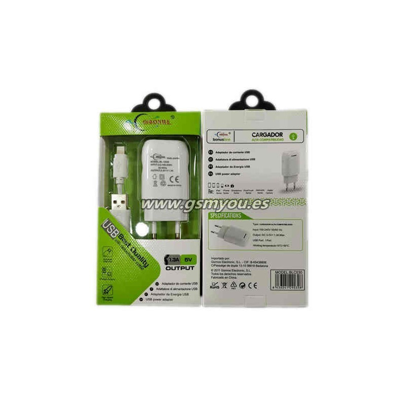 BLC030 ADAPTADOR 1.3A+CABLE PARA IPHONE BLC030 ADAPTADOR 1.3A+CABLE PARA IPHONE