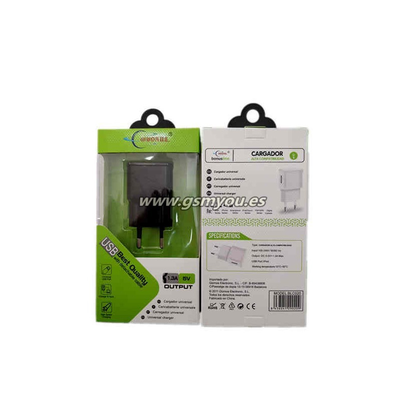 BLC020 ADAPTADOR USB 1.3A NEGRO BLC020 ADAPTADOR USB 1.3A NEGRO